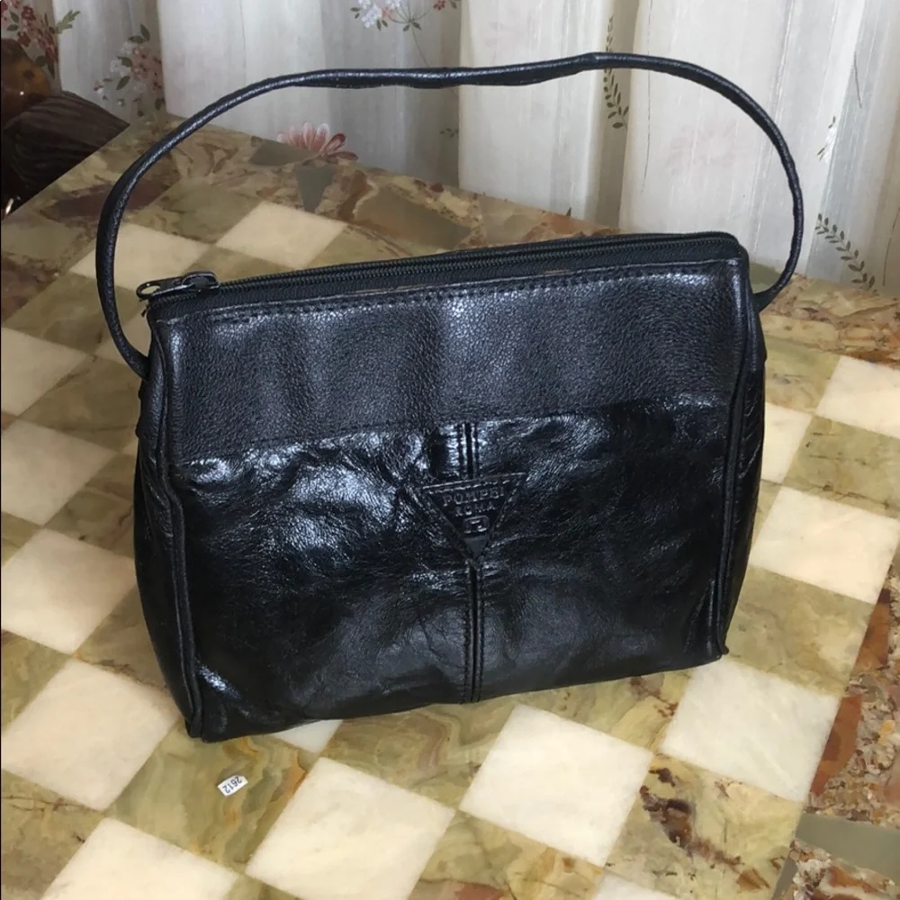 Black faux leather crossbody handbag